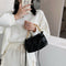 Women Pleated Handbag Stone Pattern PU Chain Shoulder Crossbody Bag (Black)