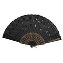 Black Plastic Frame Embroidery Floral Detail Folding Hand Fan T8F3