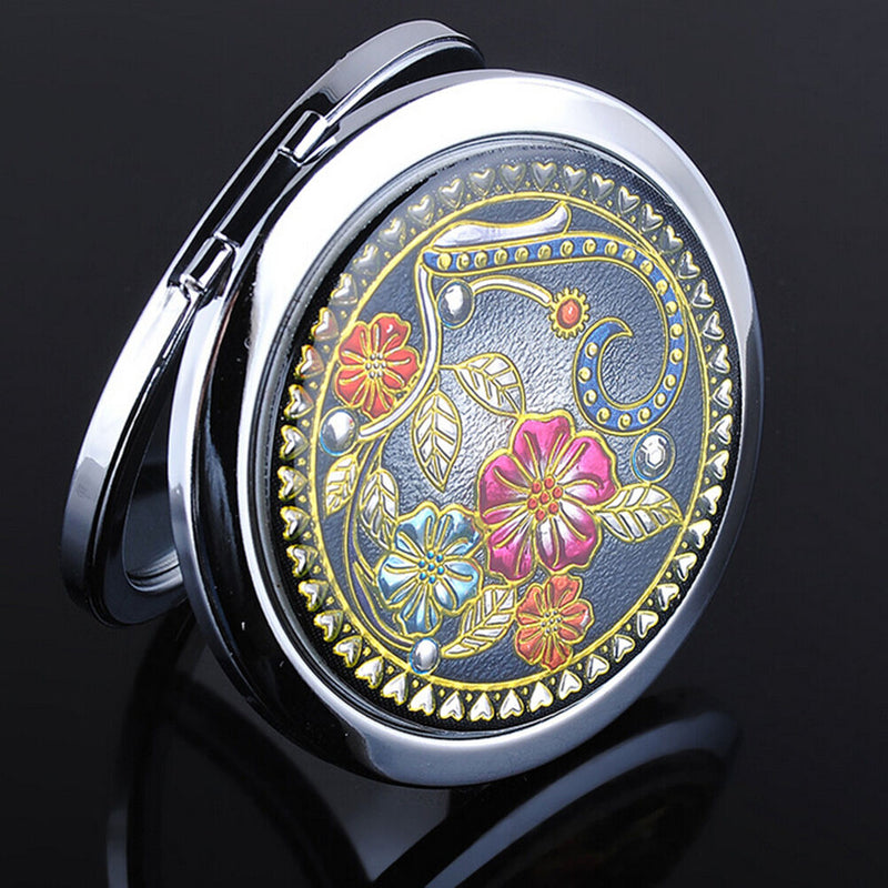 Crystal Folding Round Pocket Compact Makeup Cosmetic Mirror Portable Useful FT