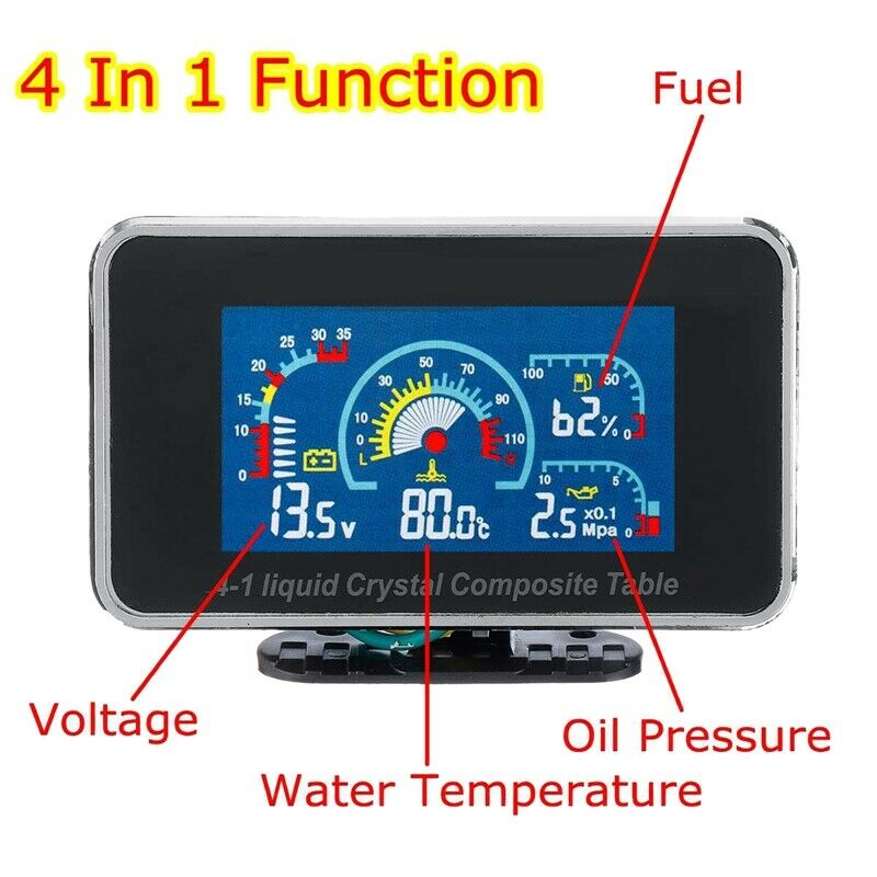 12V/24V 4 in 1 LCD Car Digital ALARM Gauge Pressure Voltmeter Volt Water Te X9L1