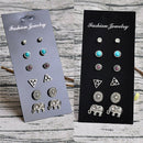 6Pairs Fashion Women Retro Triangle Elephant Turquoise Earrings Stud Jewelry MO