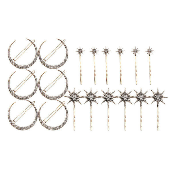 18Pcs Women Lady Crystal Moon Star Rhinestone Hairpin Hair Clip Barrette Set
