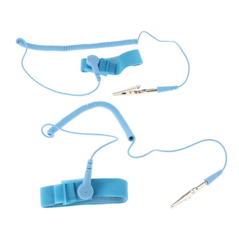 2Pcs Anti-Static Wrist Straps With Grounding Wire And Alligator Clip, Blue