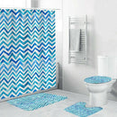 4Pcs Home Bathroom Decor Set Bathroom Blue Stripes Pattern Toilet Seat Cove