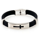 1X Cool Fashion Black Silicone Bracelet Charm Wristband Men's Stainless Ste