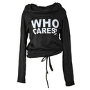 Autumn Pile Collar Letter Print Pullover Women Long Sleeve Tops (Black M)