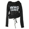 Autumn Pile Collar Letter Print Pullover Women Long Sleeve Tops (Black M)