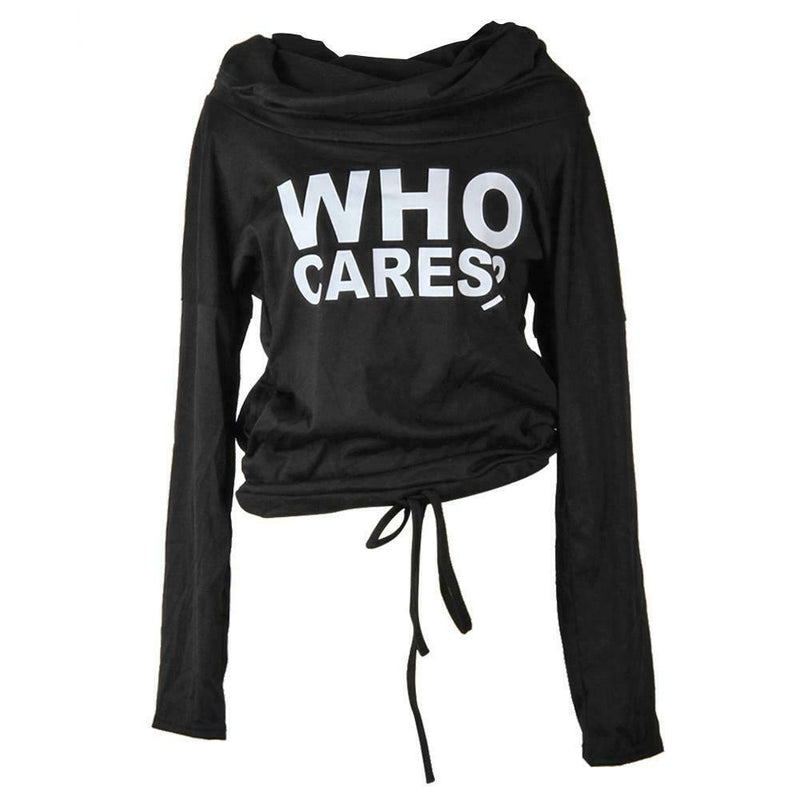 Autumn Pile Collar Letter Print Pullover Women Long Sleeve Tops (Black M)
