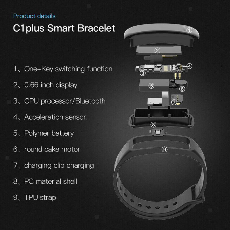 C1Plus Smart Band Fitness Tracker Bluetooth Smart Sport Bracelet Watch Blue