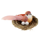 Handmade Small Artificial Feather Bird in Straw Nest with Eggs Garden Decor