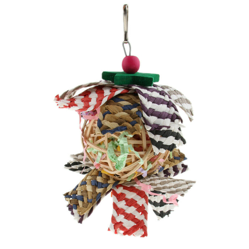 Bird Toys Rattan Ball with Paper Strips Cage Swing Parrot Foraging Chew Shredder