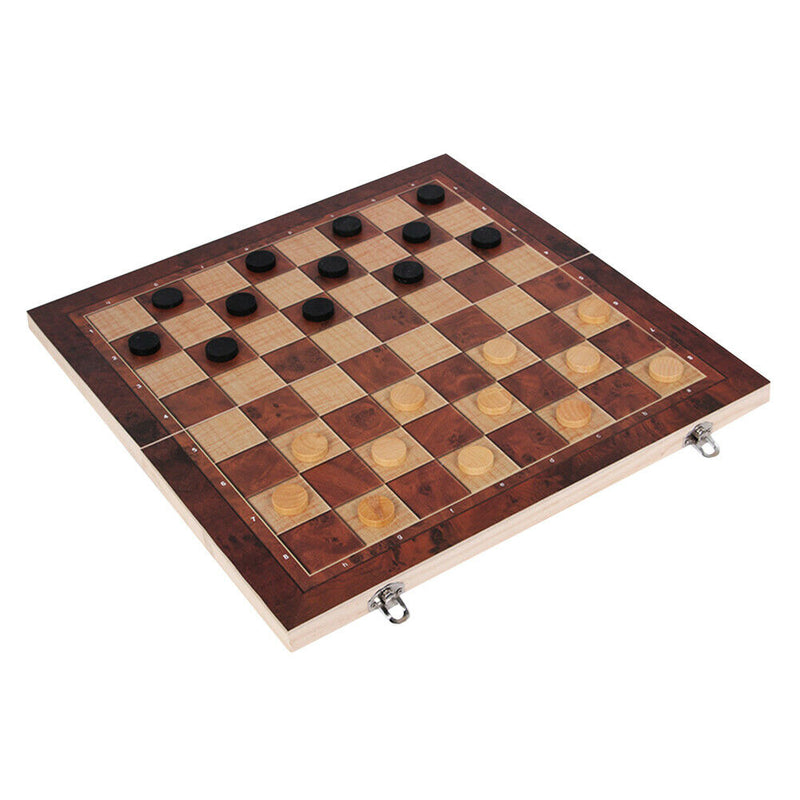 3 in 1 Wooden International Folding Chess Set Board Game Fun Toys (34x34cm)