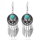 Retro Turquoise Drop Earrings With Leaves Shape Tassel Ear Pendants Dangler E3H1