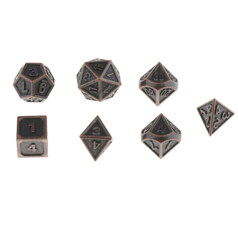 7x Polyhedral Metal Dice for Dragon Pathfinder RPG Board Games Red Bronze- B