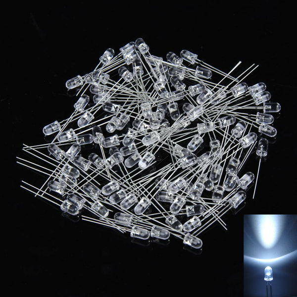 100pc 5mm White Ultra-Bright LED Light Lamp Emitting Diodes Light Assortment Kit