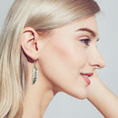 Retro Turquoise Feather Drop Earrings Ethnic Style Ear Hook Women Jewelry