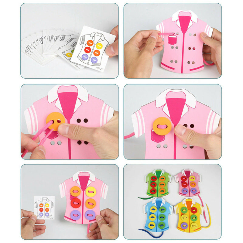 Wooden Threading Lacing Sew-on Buttons Pre-School Puzzle Toys for Boys Girls