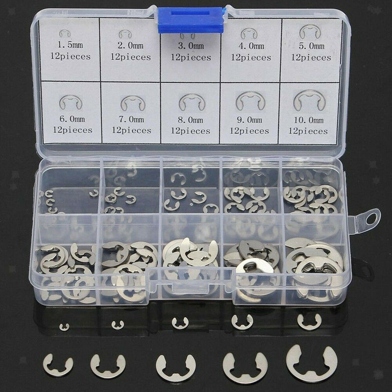 Stainless Steel E Clips Circlip Retaining  Kit 120pcs M1.5 Parts -
