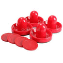 4Pcs Air Hockey Table Goalies with 4pcs Puck Felt Pusher Mallet Grip Red