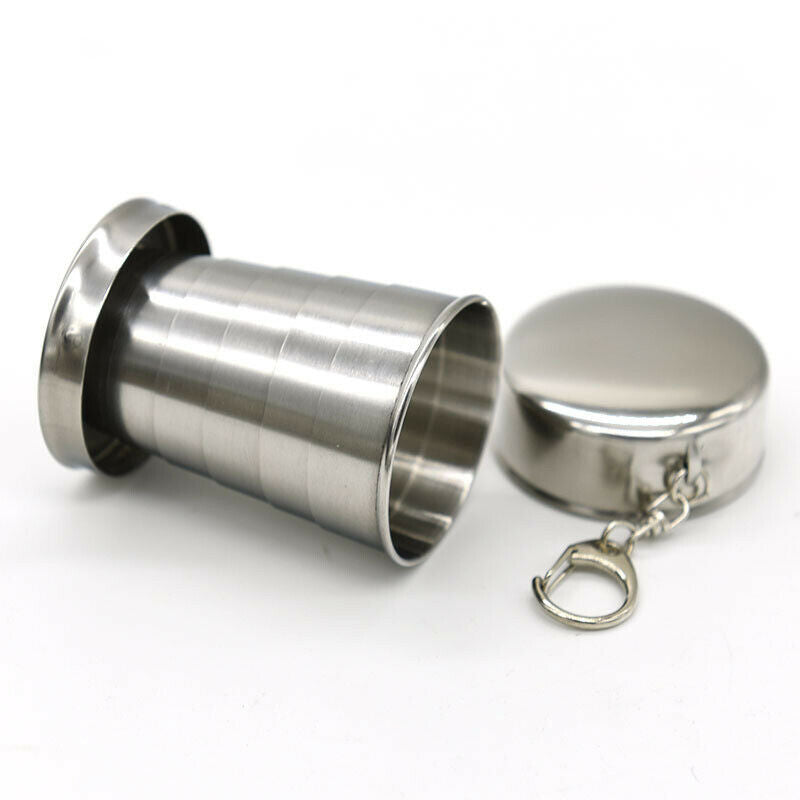 1*Telescopic Collapsible Shot Glass Key Rings Emergency Tool Stainless Steel
