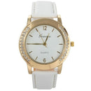 Womens Fashion Analog Diamond Leather Quartz Wrist Watch - White V5V6