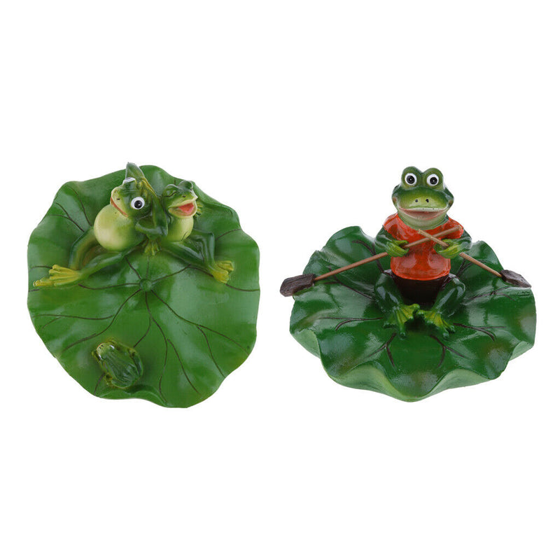 2x Artificial Lotus Leaf Frog Water Floating Ornament Pond Decoration