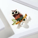 Enamel Crystal Rhinestone Owl Animal Collar Brooch Pins Women Jewelry Gift BX
