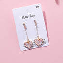 Women Crystal Pink Heart Long Drop Dangle Earrings Ear Studs Jewelry G AT3CA Cy