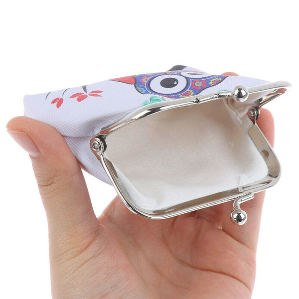 1pcs cute owl pattern leather coin purse zipper zero wallet child girl boy pur_