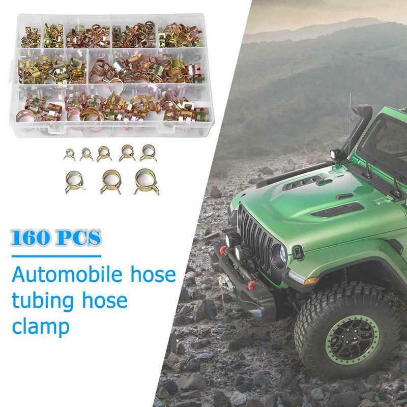 160pcs 6-17mm Spring Clips Vacuum Hose Fuel Line Water Pipe Air Tube Clamps