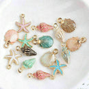 13Pc/Set Mixed Starfish Conch Shell Metal Charms Pendant DIY Jewelry Making Xmas