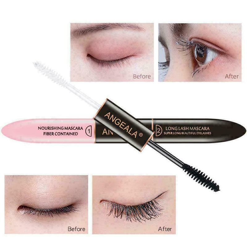 2 IN 1 Black Waterproof Mascara Volume 4D Silk Fiber Lash to Color Easy Mak R3A0