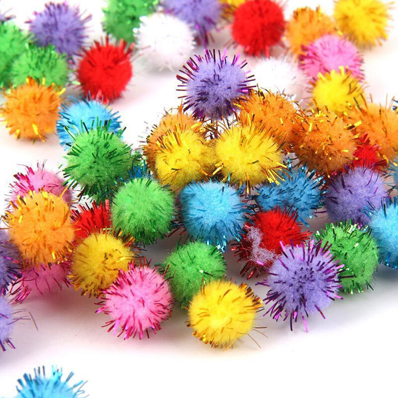 15mm Sparkly Pompom Balls Small Pom Ball Cat Toys Glitter Tinsel New