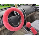 3Pcs/set Winter pink soft warm plush car steering wheel cover handbrake cover ME