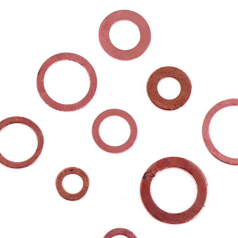 200x/Box Copper Washer Gasket Nut and BoltSet Flat Ring Seal Assortment Kit Ew