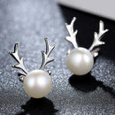Elk Simulated Pearls Stud Earrings Women Christmas Xmas Party Jewelry Decor A