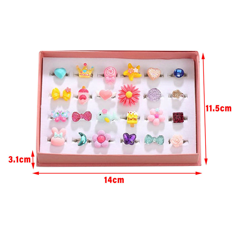 Little Girl Lovely Jewel Rings in Box Girls Play Dress Up Pretend Play Rings