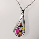 Pressed Flower Teardrop Pendant Necklace L8R4