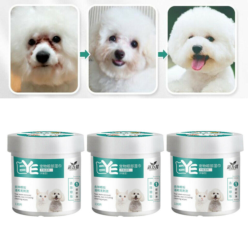 3 Boxes Pet Dog Cat Wipes Cleaning Cotton Pad Puppy Eye Stain Remover 130pcs/Box