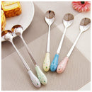 Creative Delicate Stainless Steel Body Floral Ceramics Handle Milk Coffee S