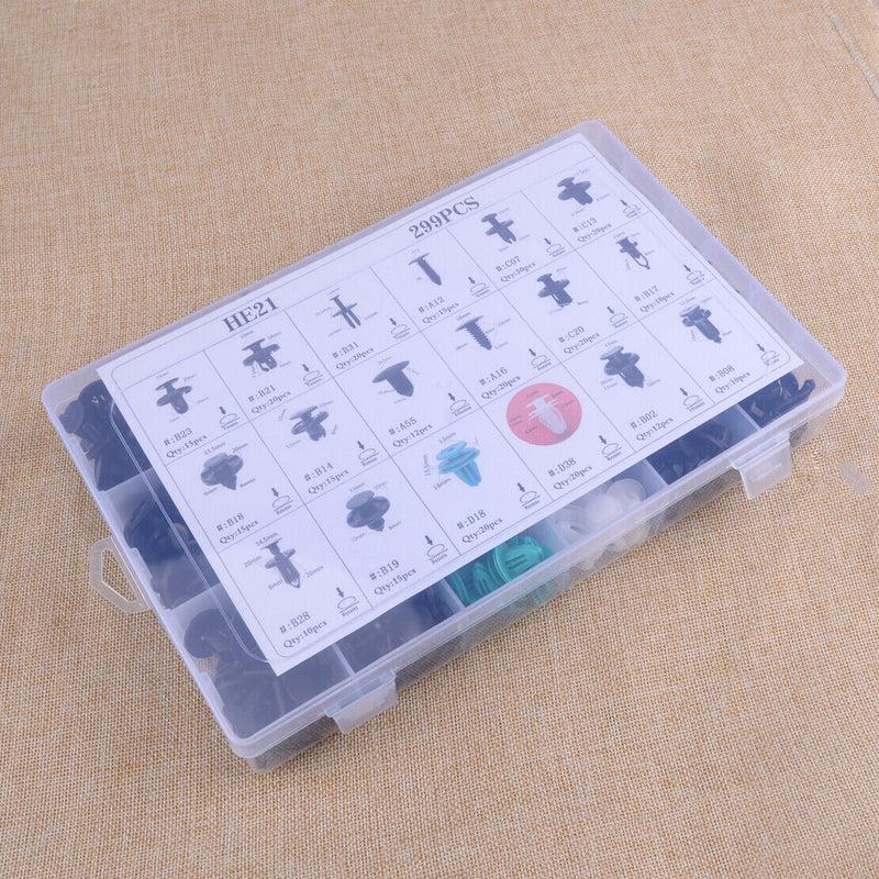 299pcs 18 Sizes Body Push Pin Rivet Clip Fastener Trim Kit