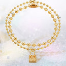 Love Heart Lock Pendant Bracelet Round Beads Rhinestone Women Charm Bangles