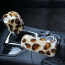 3Pcs /Set Gray Leopard Fluff Plush Steering Wheel Cover Winter Car AccessoryOZ