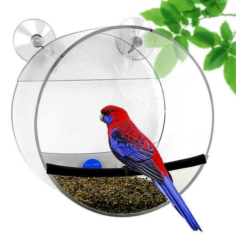 Round Acrylic Transparent Window Bird Feeder with 2 Powerful Suction Cups L0L6