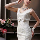 Women Ladies White Lace Bow Short Bridal Gloves Wedding Prom Party Glov ABO