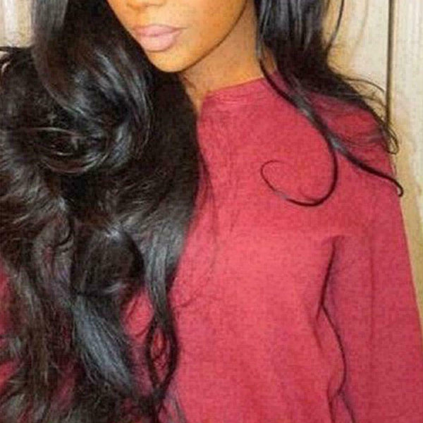 Women Fashion Human Hair Wig Body Wavy Full Wigs Natural Black 68-72 cm K1T6