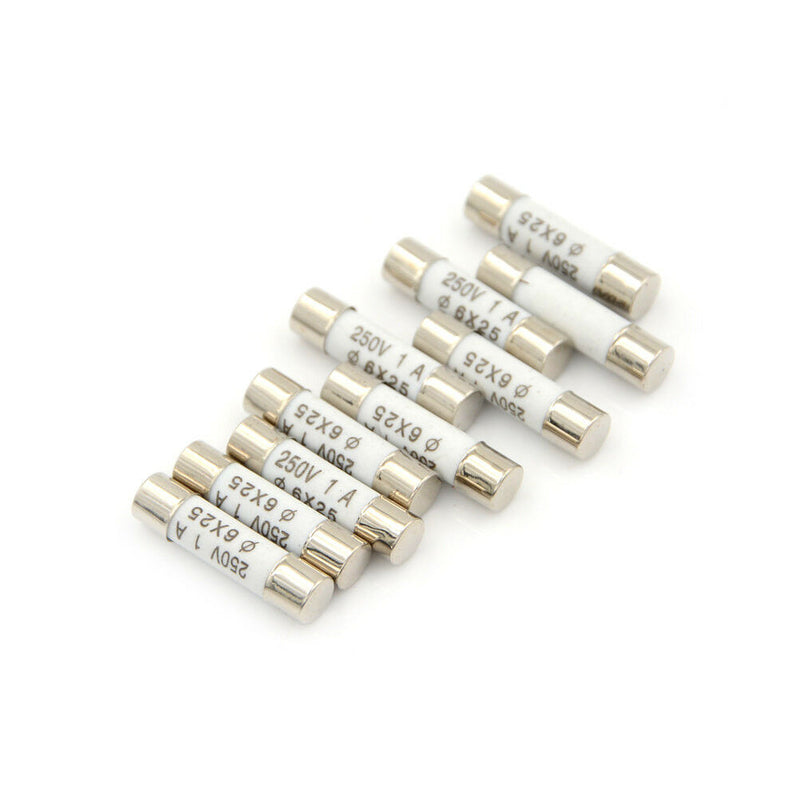 10x 6 x 25mm Ceramic Fuse Electric 250V 1A Fast Blow Ceramic Fuse JR