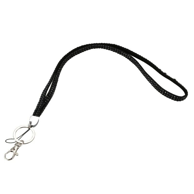 New Bling Crystal Rhinestone Lanyard Id Badge Keychain Card Holder-Black H4L9