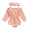 2pcs Clothes Set Baby Kids Girls Solid Color Rompers+Headband (Pink 12-18M) A#S