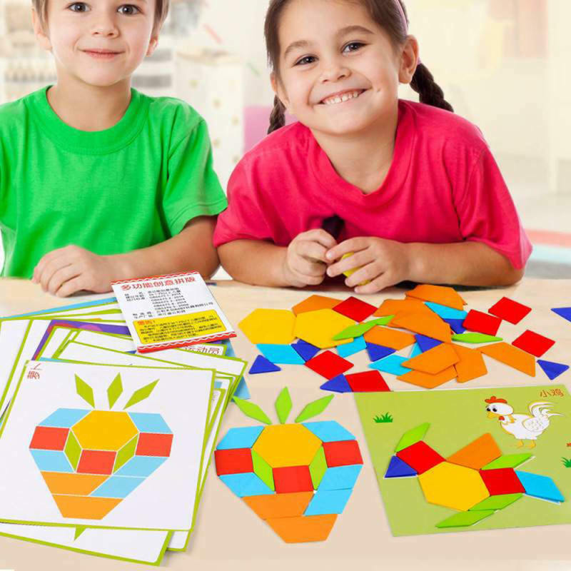 170Pcs/Kit Wooden Tangram Puzzle Toys Geometric Shape Game Kids Educationa ZQR